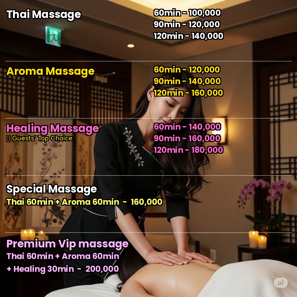 Busan outcall massage price list – Thai, Aroma, Healing, Special and Premium VIP massage rates